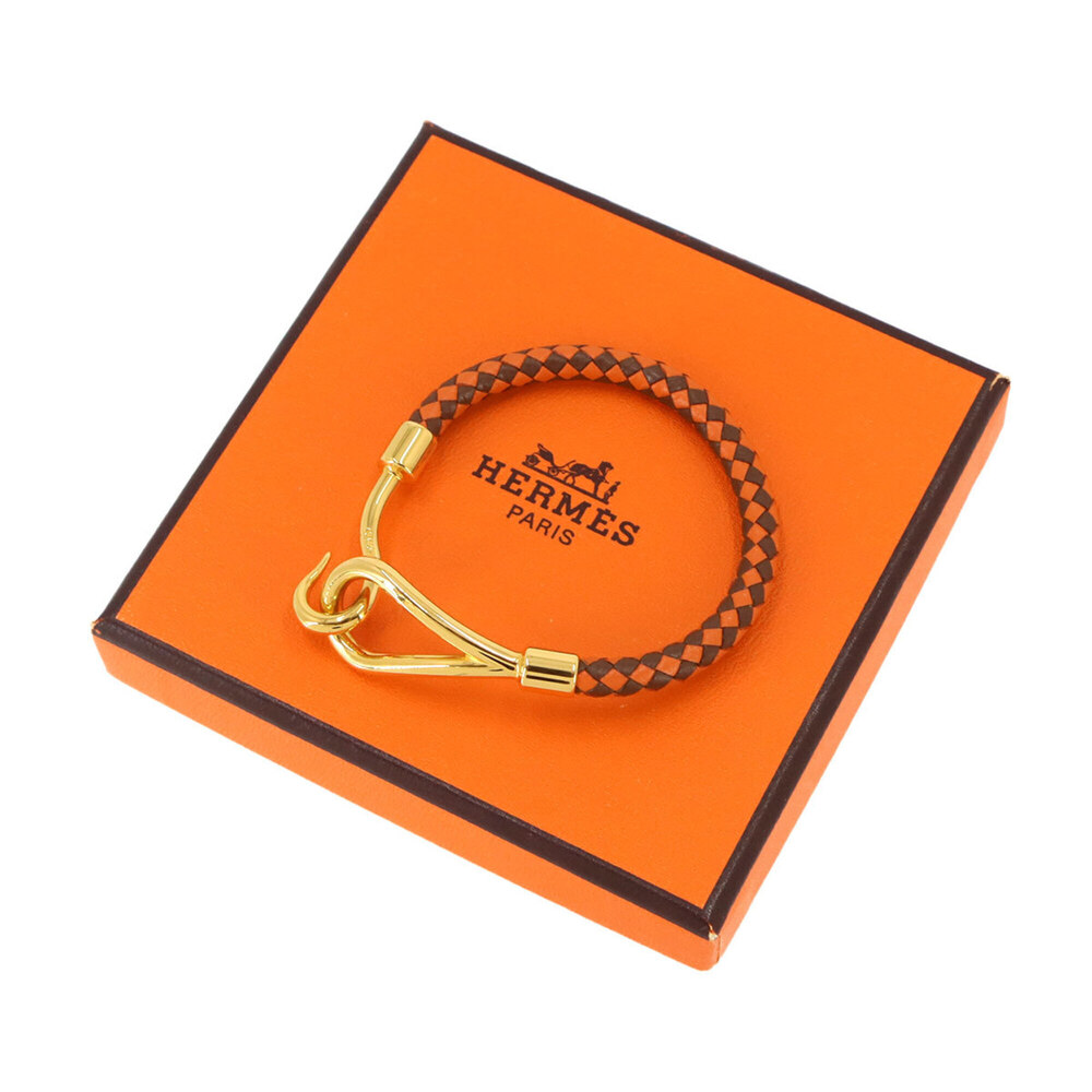 HERMES Brown Leather Charm Bracelet